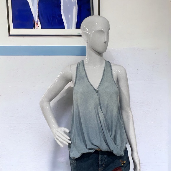 Blank NYC Drape Front Chambray Top - Picture 1 of 11